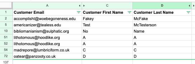 Google Sheets desired filtered example data