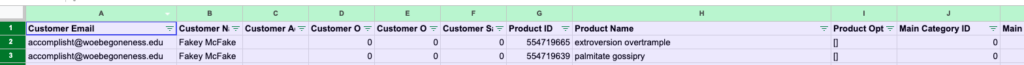 Google Sheets header with filter applied