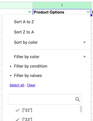 Google Sheets more filter options