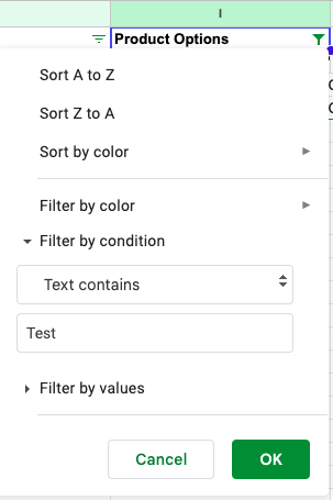 Google Sheets "Text Contains" with text