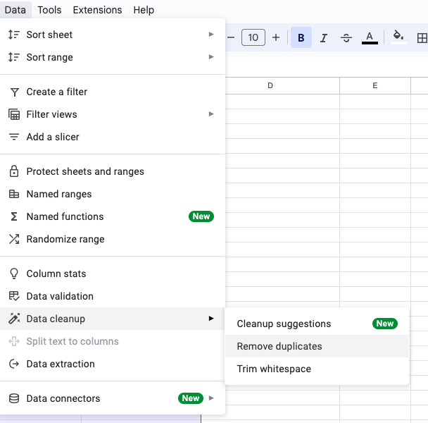 Google Sheets "Remove duplicates" option