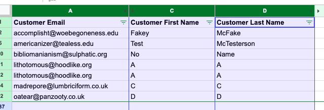 Google Sheets selected desired data